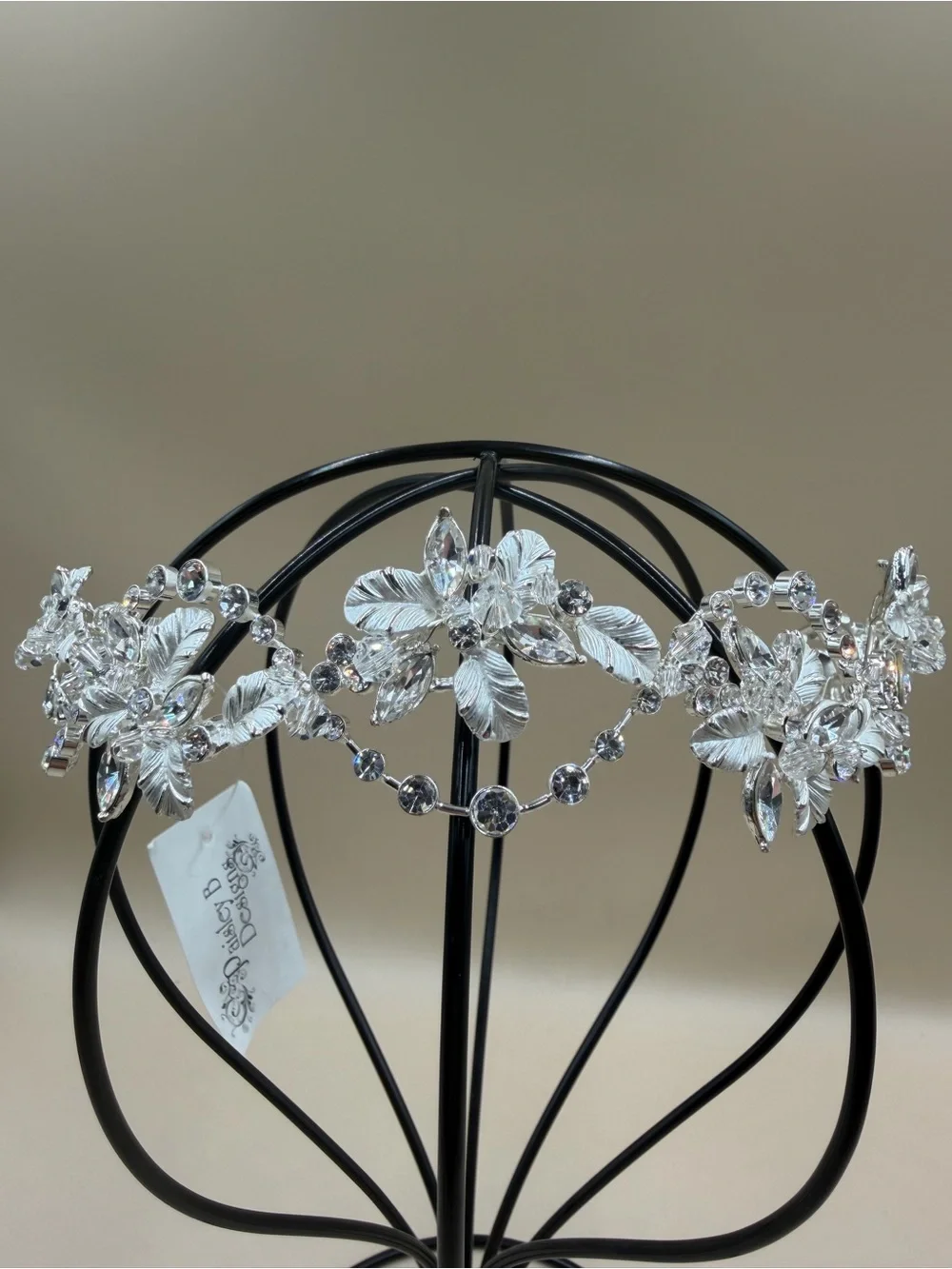 Paisley B Designs Silver Crystal Floral Bridal Tiara Headband NWT